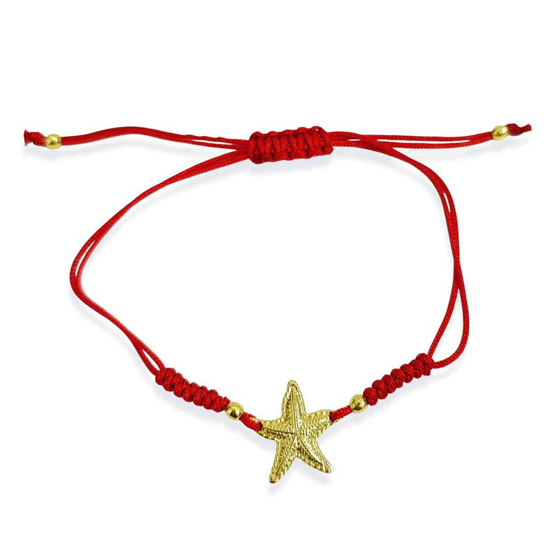 PULSERA ESTRELLA DE MAR SATINADA ENCHAPADA ORO 18K CORDON ROJO - 1