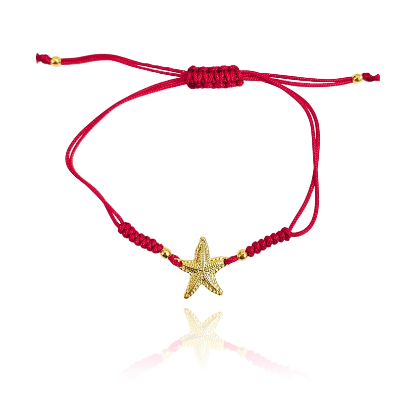 PULSERA ESTRELLA DE MAR SATINADA ENCHAPADA ORO 18K CORDON ROJO - 4