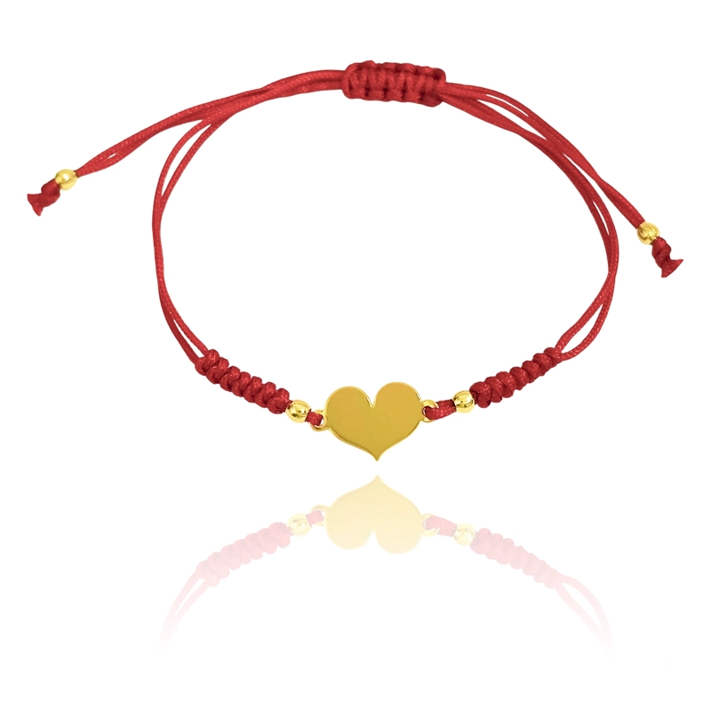 PULSERA CORAZON TIERNO LAMINA ENCHAPADO ORO 18K CORDON ROJO - 1