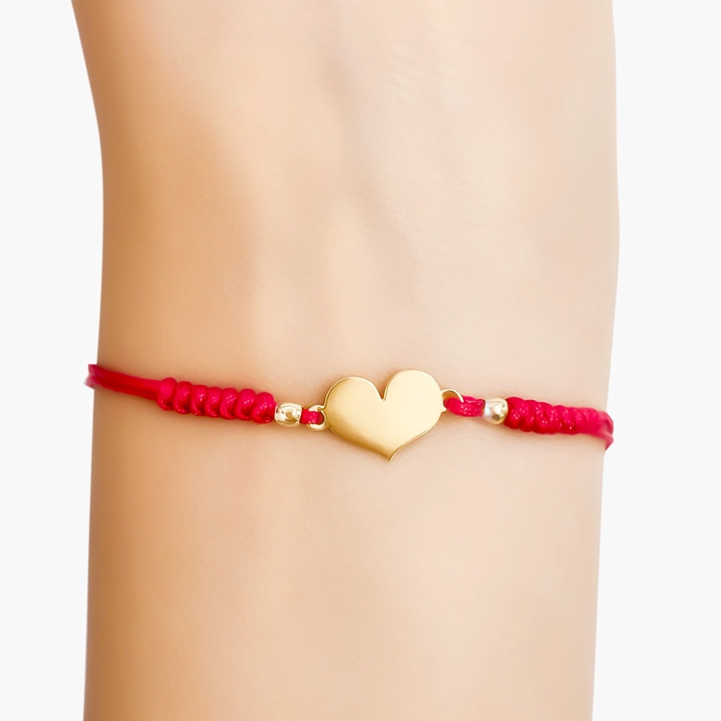 PULSERA CORAZON TIERNO LAMINA ENCHAPADO ORO 18K CORDON ROJO - 2