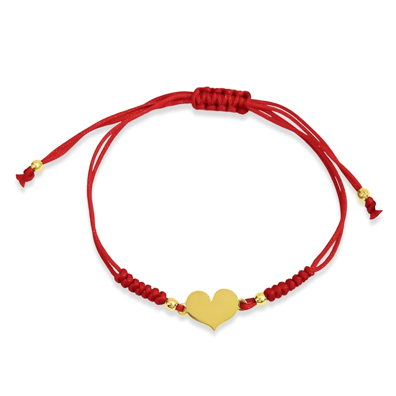 PULSERA CORAZON TIERNO LAMINA ENCHAPADO ORO 18K CORDON ROJO - 4