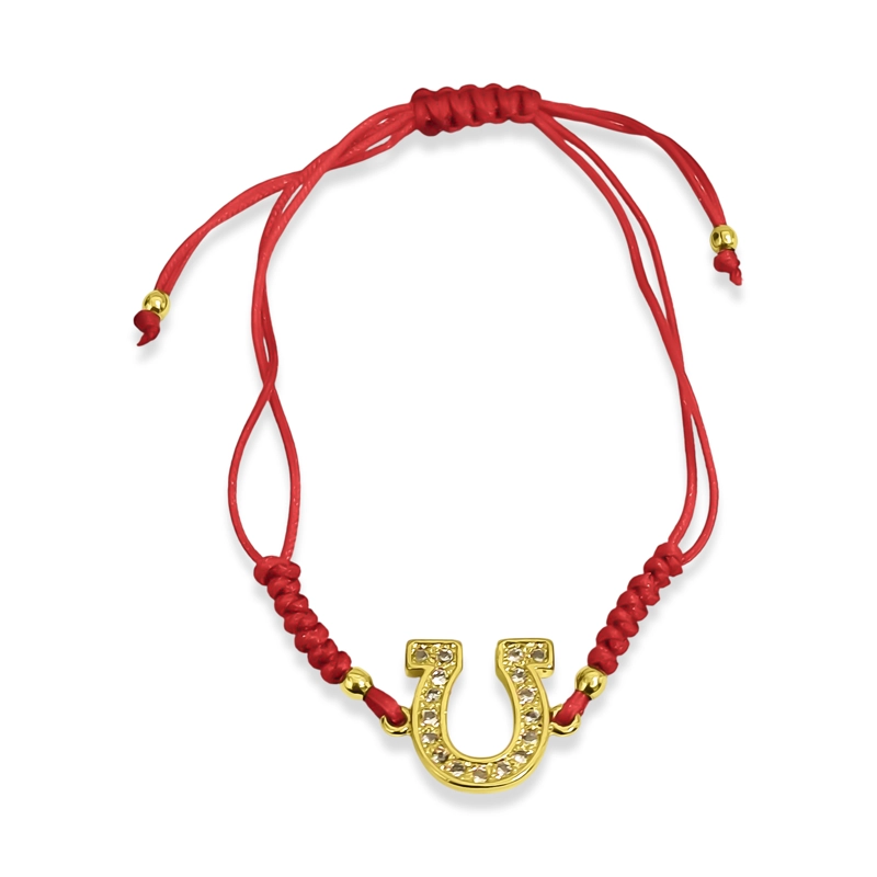 PULSERA HERRADURA CIRCON ENCHAPADO ORO 18K CORDON ROJO - 1
