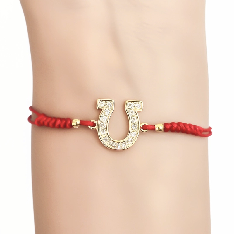 PULSERA HERRADURA CIRCON ENCHAPADO ORO 18K CORDON ROJO - 2