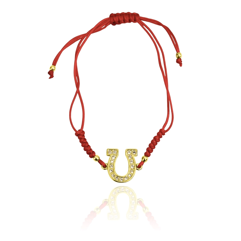 PULSERA HERRADURA CIRCON ENCHAPADO ORO 18K CORDON ROJO - 4