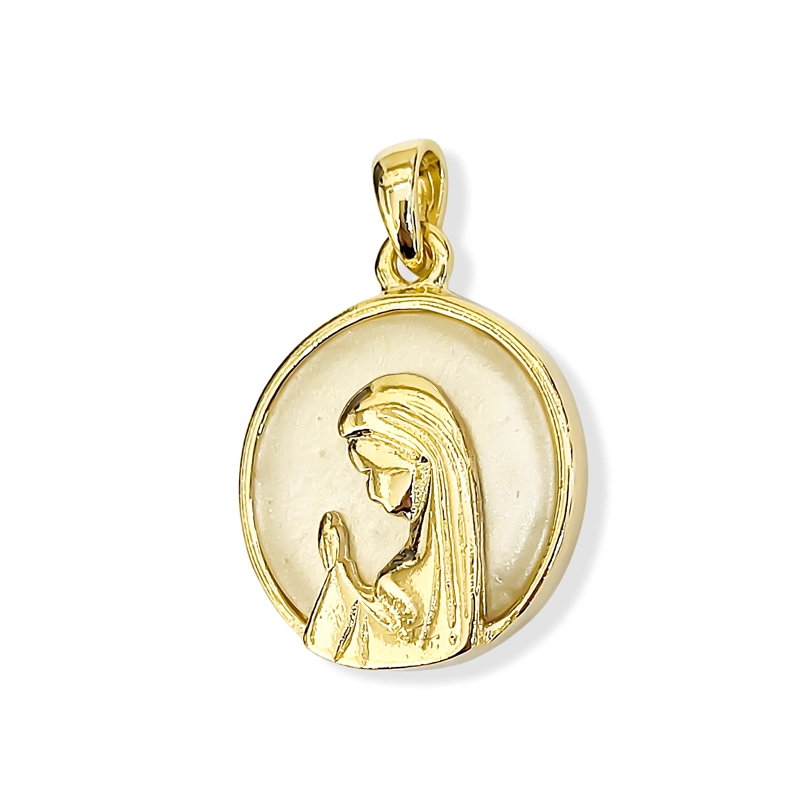 COLGANTE MEDALLA VIRGEN NIÑA 20MM ENCHAPADA ORO 18K NACAR - 1
