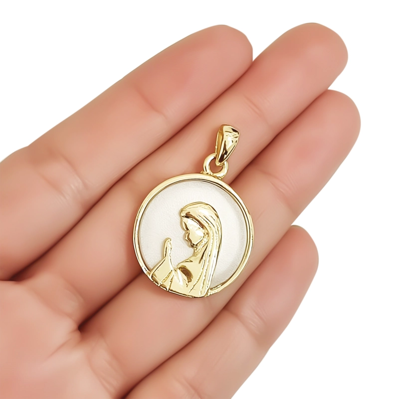 COLGANTE MEDALLA VIRGEN NIÑA 20MM ENCHAPADA ORO 18K NACAR - 2
