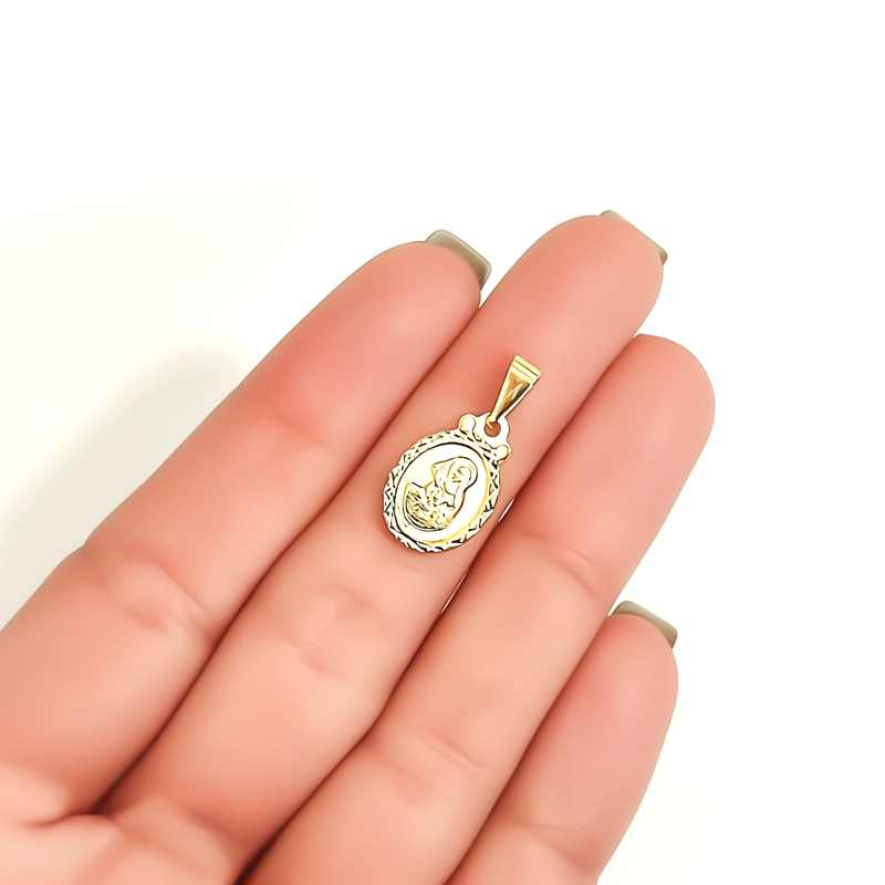 COLGANTE MEDALLA VIRGEN SANTA RITA 12MM OVALADO BORDE ENCHAPADO ORO 18K - 2