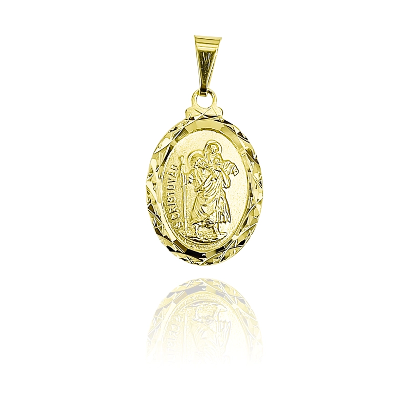 COLGANTE MEDALLA SAN CRISTOBAL OVALADO BORDE ENCHAPADO ORO 18K - 1