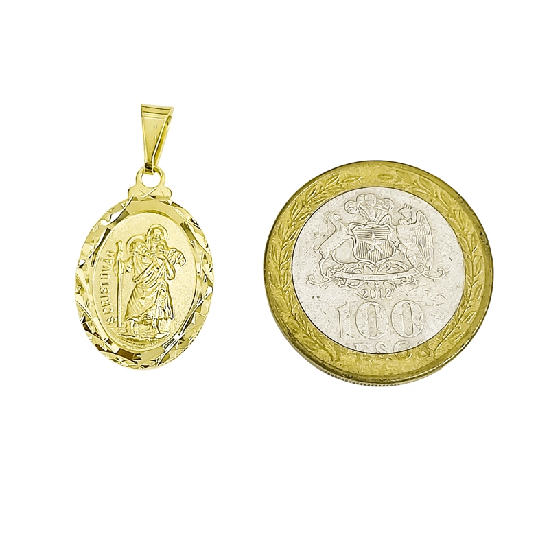 COLGANTE MEDALLA SAN CRISTOBAL OVALADO BORDE ENCHAPADO ORO 18K - 3