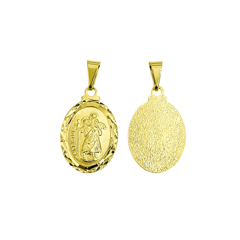 COLGANTE MEDALLA SAN CRISTOBAL OVALADO BORDE ENCHAPADO ORO 18K - 4
