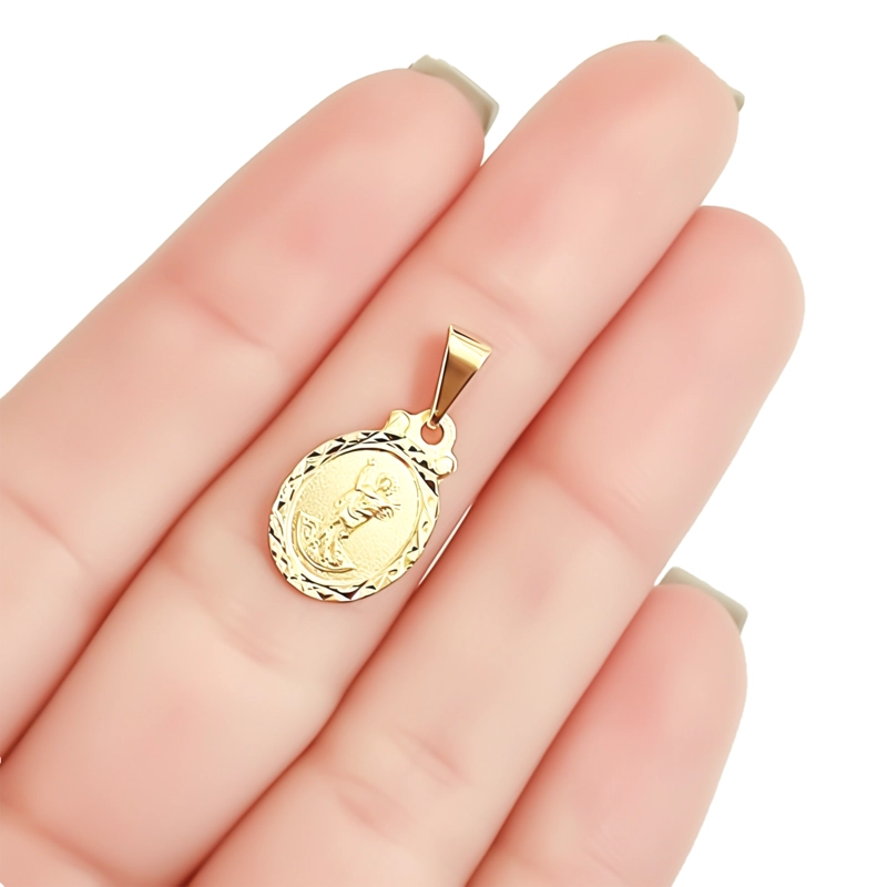 COLGANTE MEDALLA SAN EXPEDITO OVALADO BORDE ENCHAPADO ORO 18K - 2