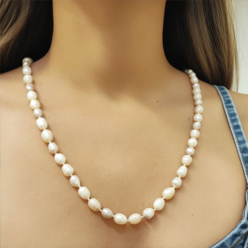 COLLAR PERLAS DE RIO ROSADAS NUDOS - 3