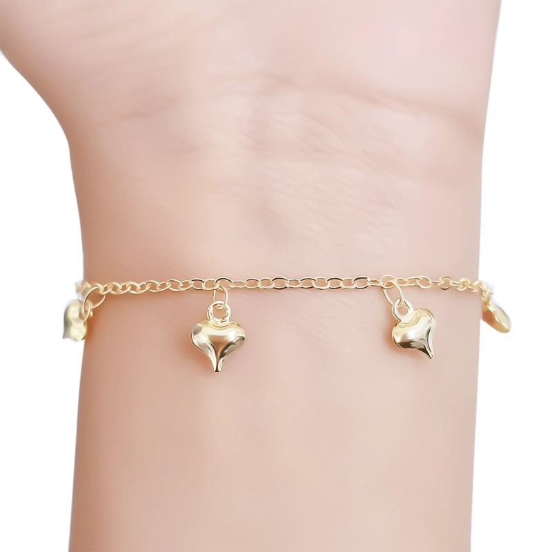 PULSERA CORAZON INFLADO ESLABON ENCHAPADO ORO 18K - 3