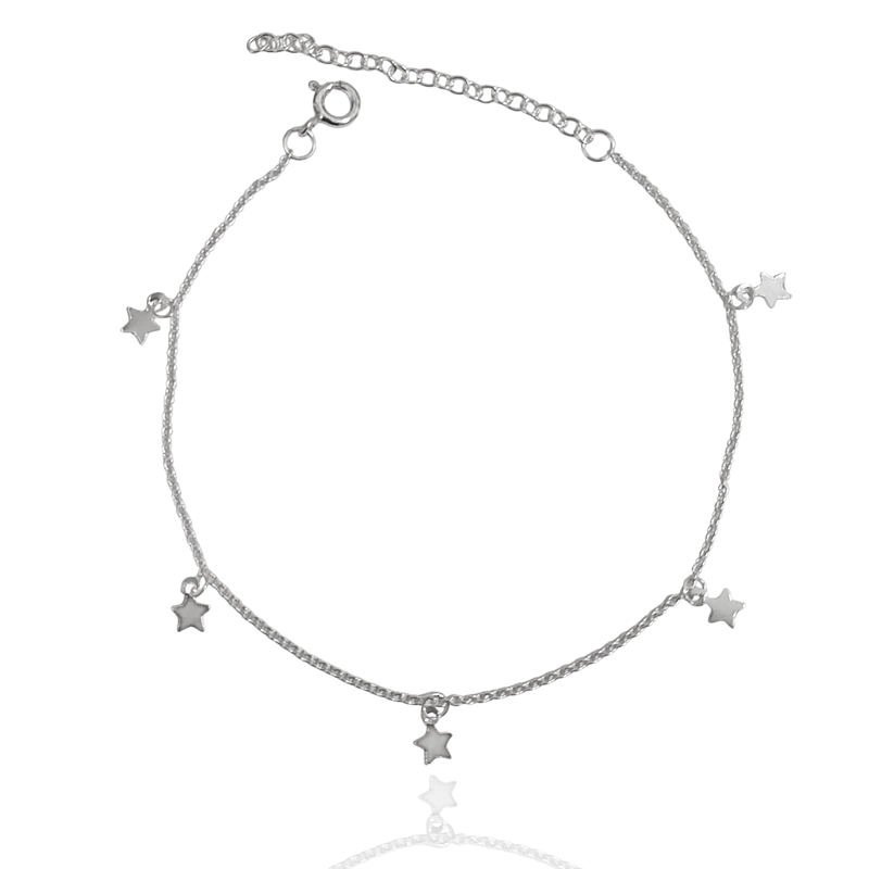 TOBILLERA ESTRELLAS MINI ESLABON PLATA FINA 925 - 1
