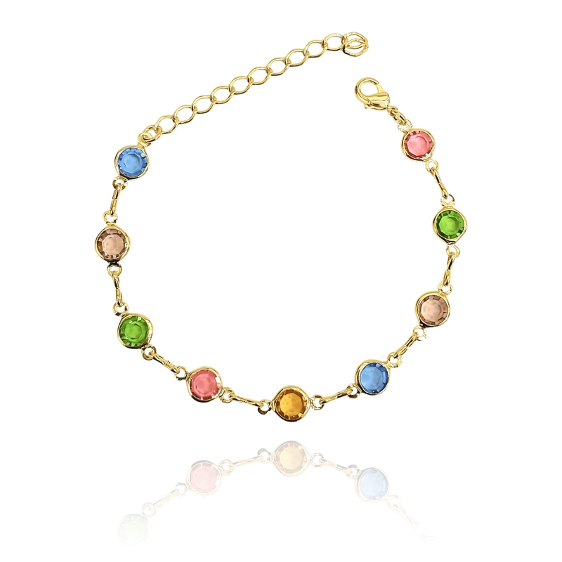 PULSERA 9 CRISTALES COLORES ENCHAPADO ORO 18K - 1