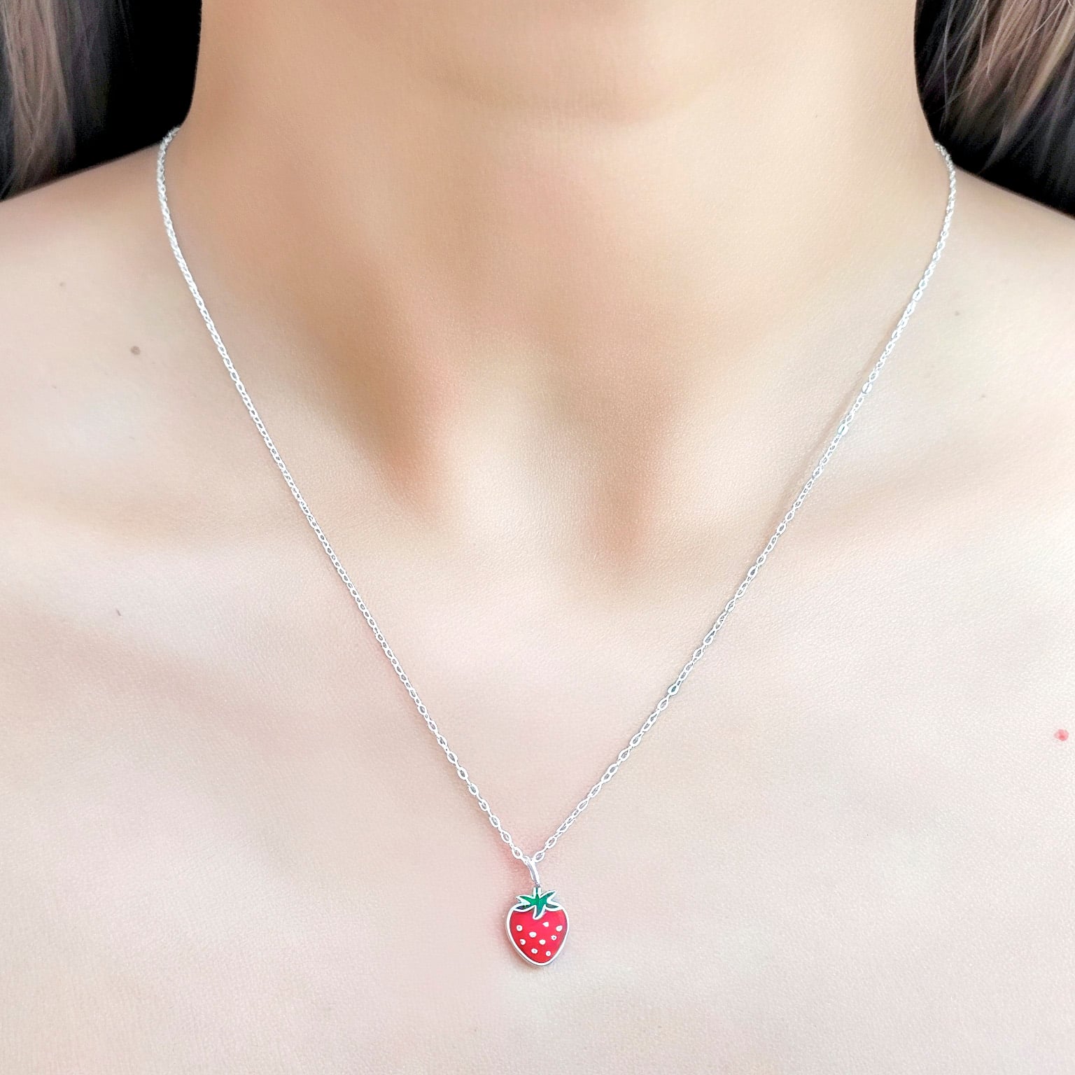 COLLAR FRUTILLA ESLABON PLATA FINA 925 - 2
