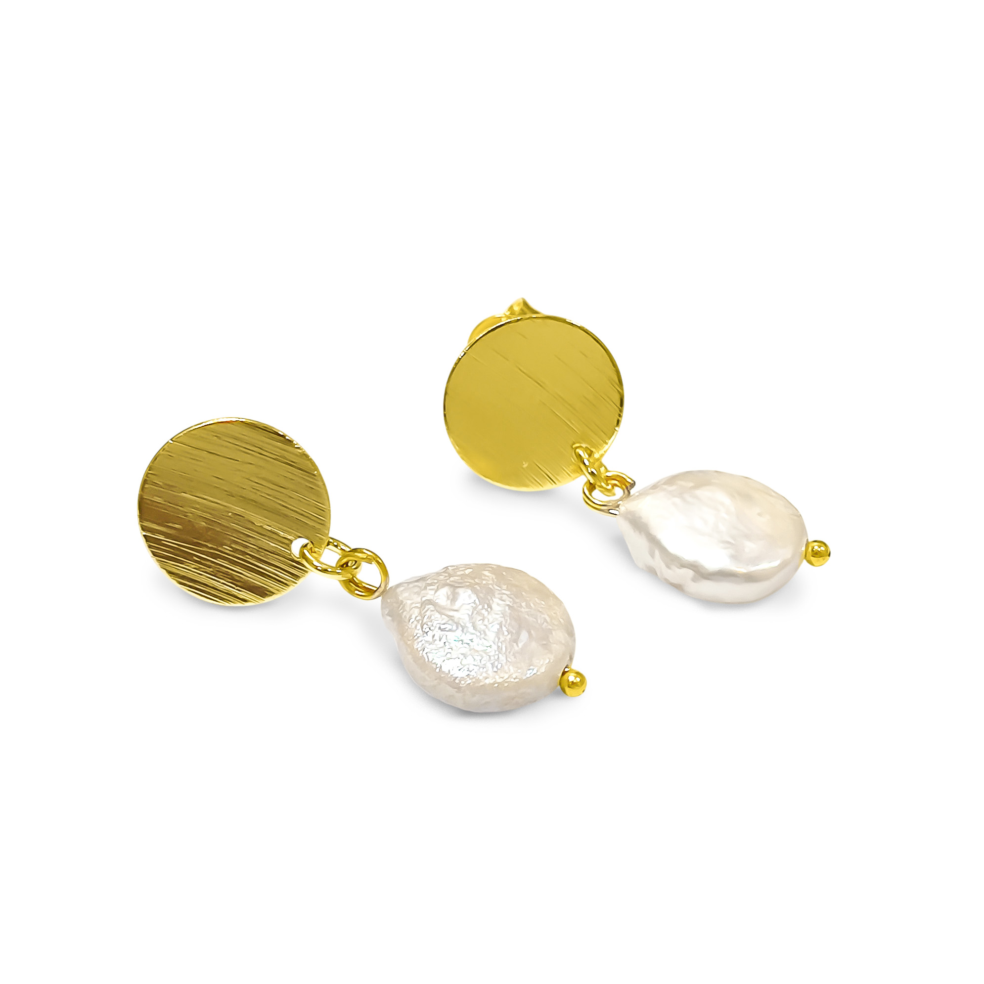 AROS PERLA RIO COIN 10MM TOPE REDONDO ENCHAPADO ORO 18K - 1