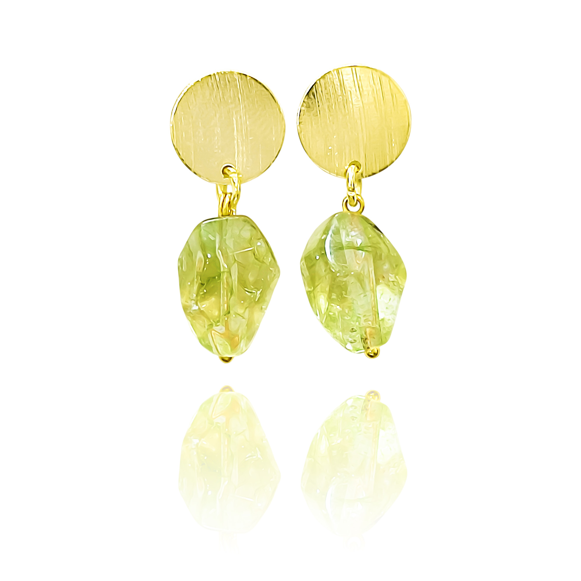 AROS PERIDOT FACETADO TOPE REDONDO ENCHAPADO ORO 18K - 2