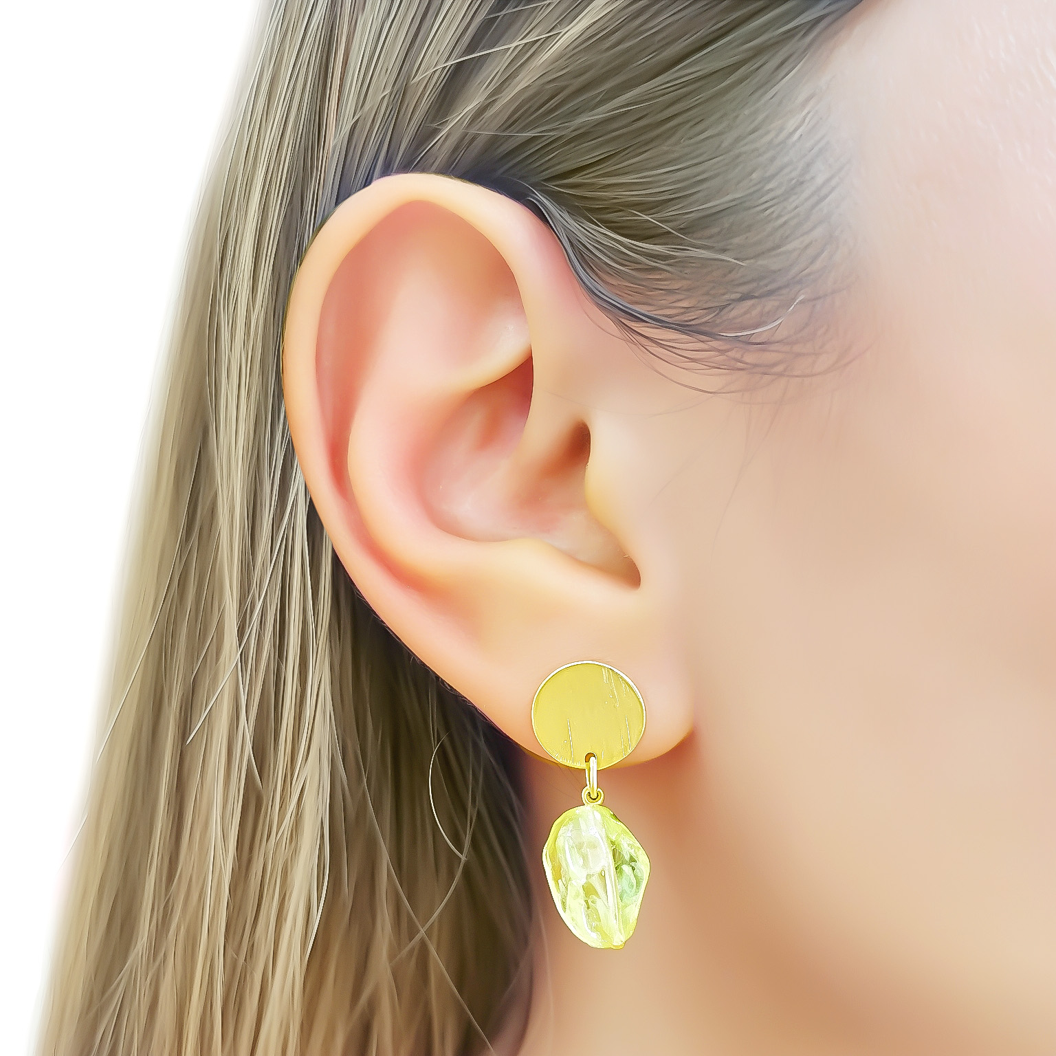 AROS PERIDOT FACETADO TOPE REDONDO ENCHAPADO ORO 18K - 3