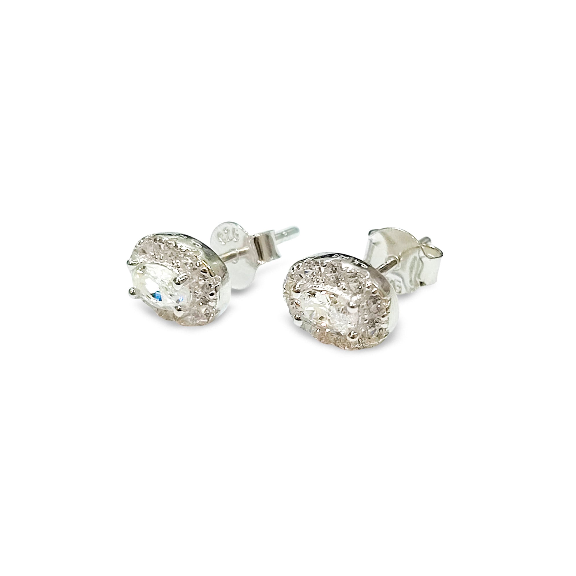 AROS ROSETA OVAL CIRCON BLANCO PLATA FINA 925 - 1
