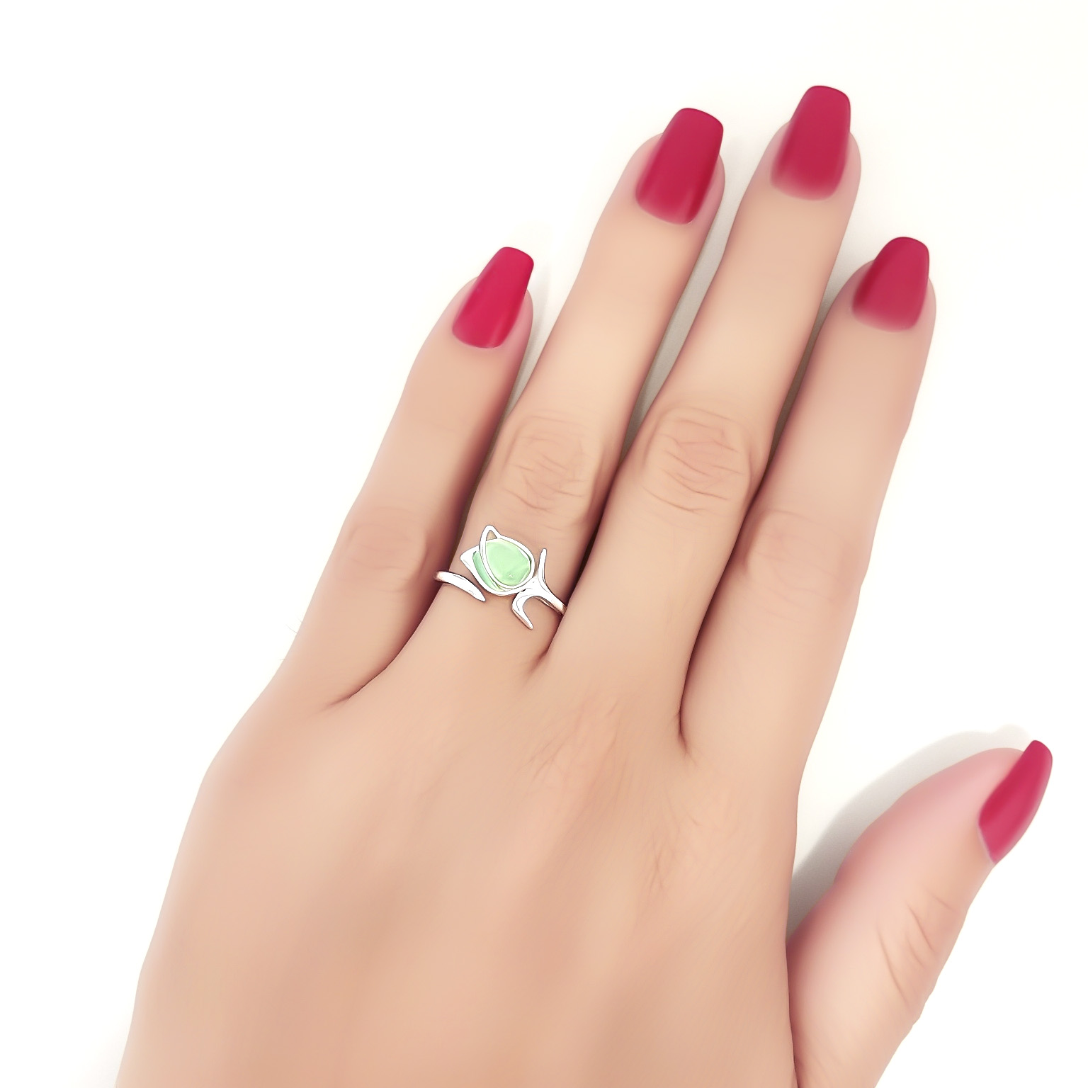 ANILLO TULIPAN CIRCON VERDE PLATA FINA 925 - 4
