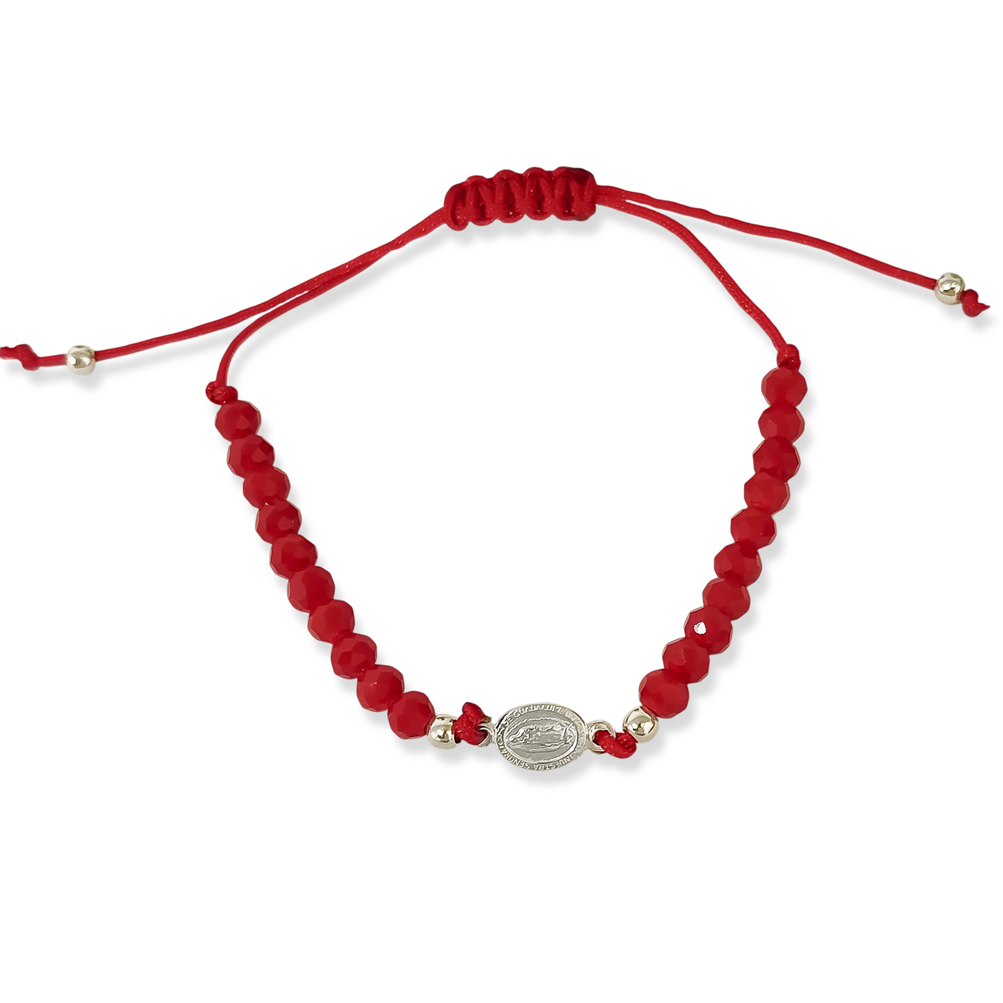 PULSERA MEDALLA VIRGEN DE GUADALUPE PLATA FINA 925 CRISTAL CORDON ROJO - 1