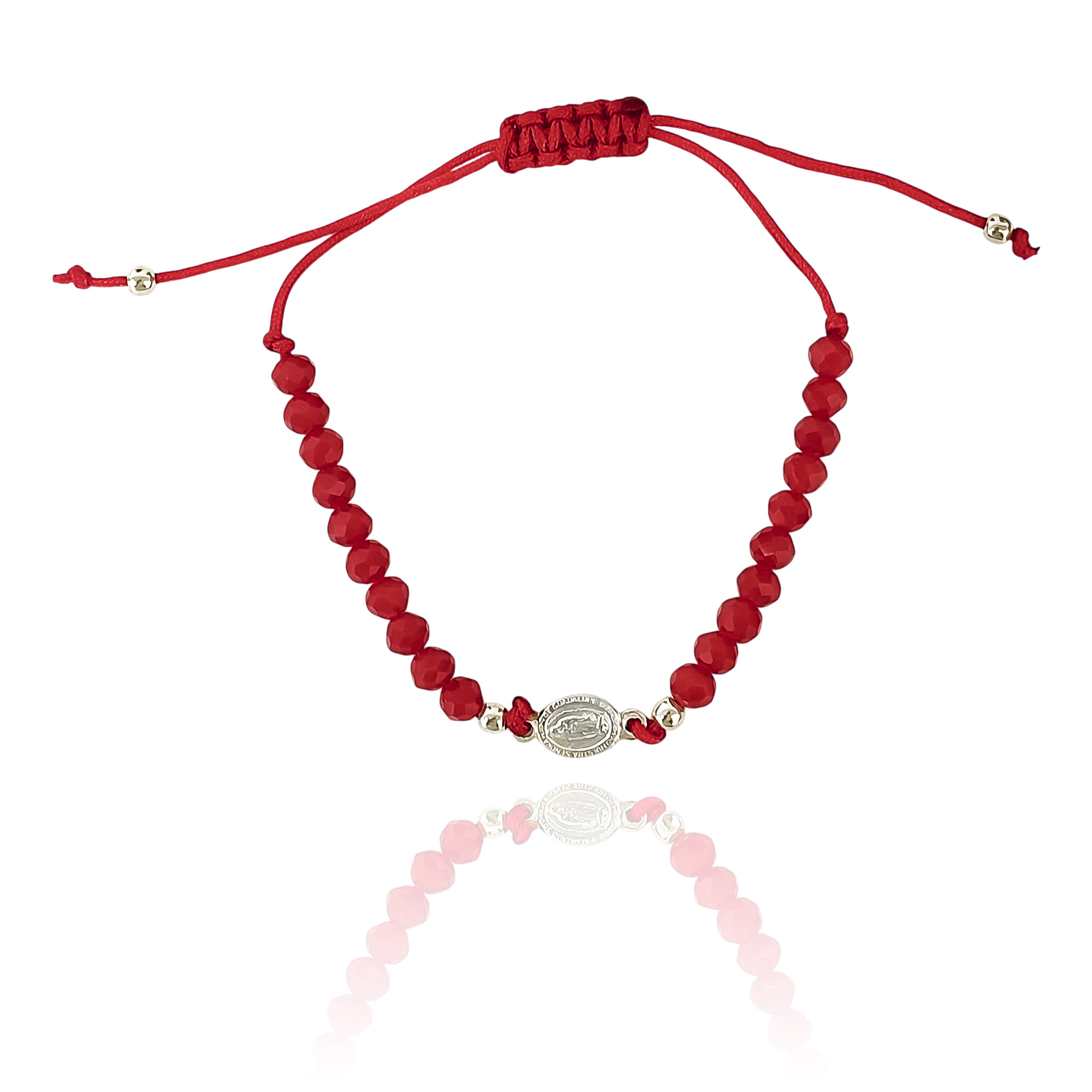 PULSERA MEDALLA VIRGEN DE GUADALUPE PLATA FINA 925 CRISTAL CORDON ROJO - 2