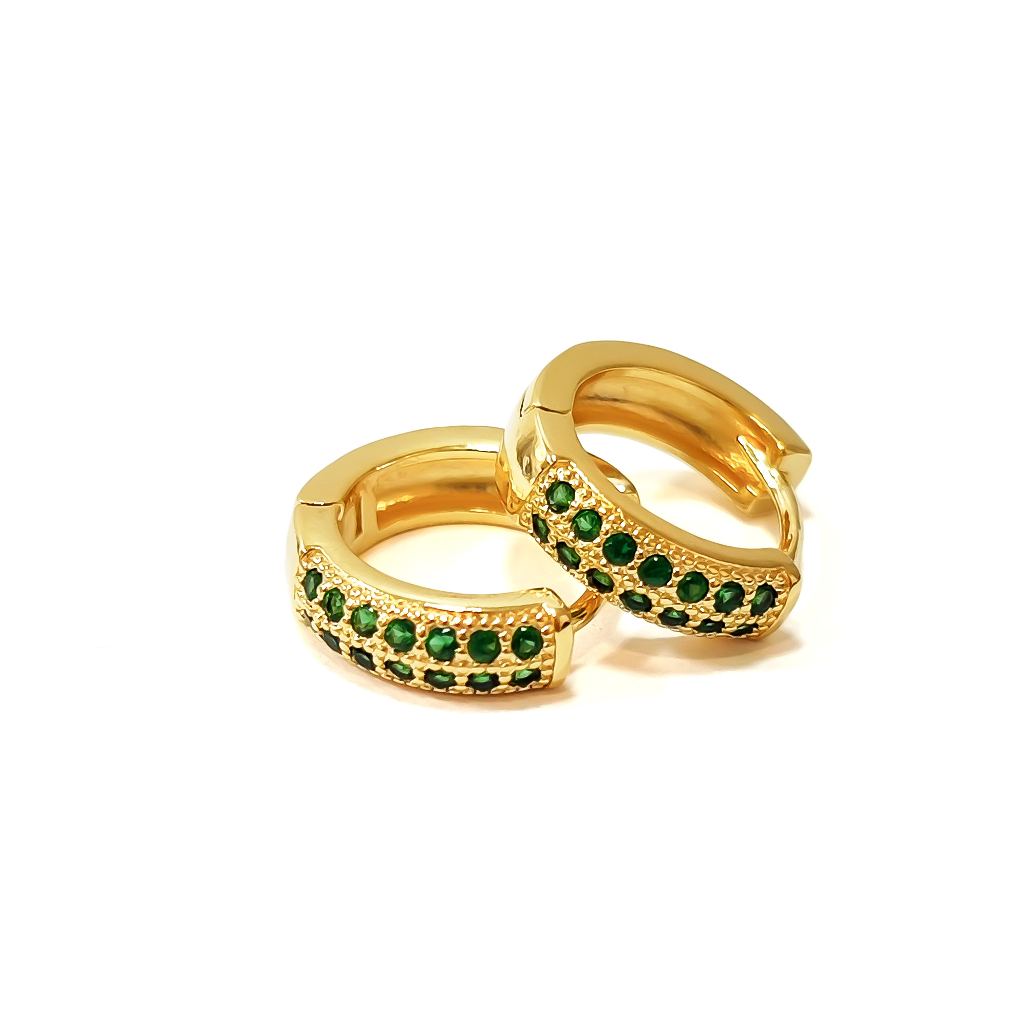 AROS ARGOLLA 2 LINEAS CIRCON VERDE 14MM ENCHAPADO ORO 18K - 1
