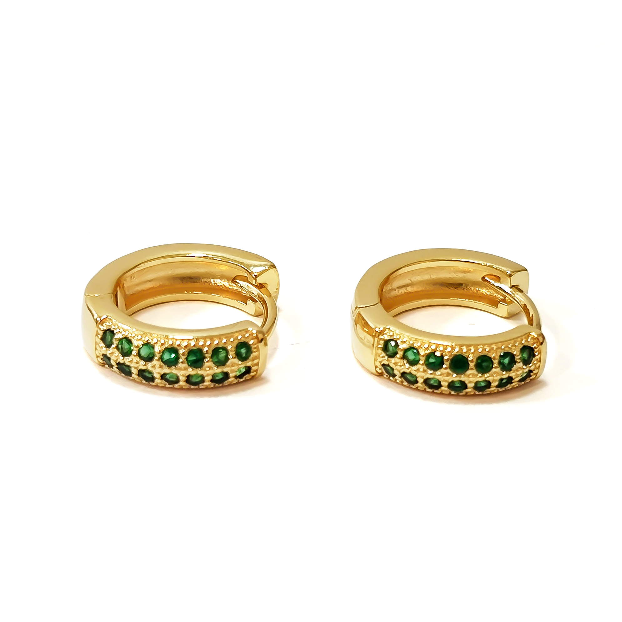 AROS ARGOLLA 2 LINEAS CIRCON VERDE 14MM ENCHAPADO ORO 18K - 2