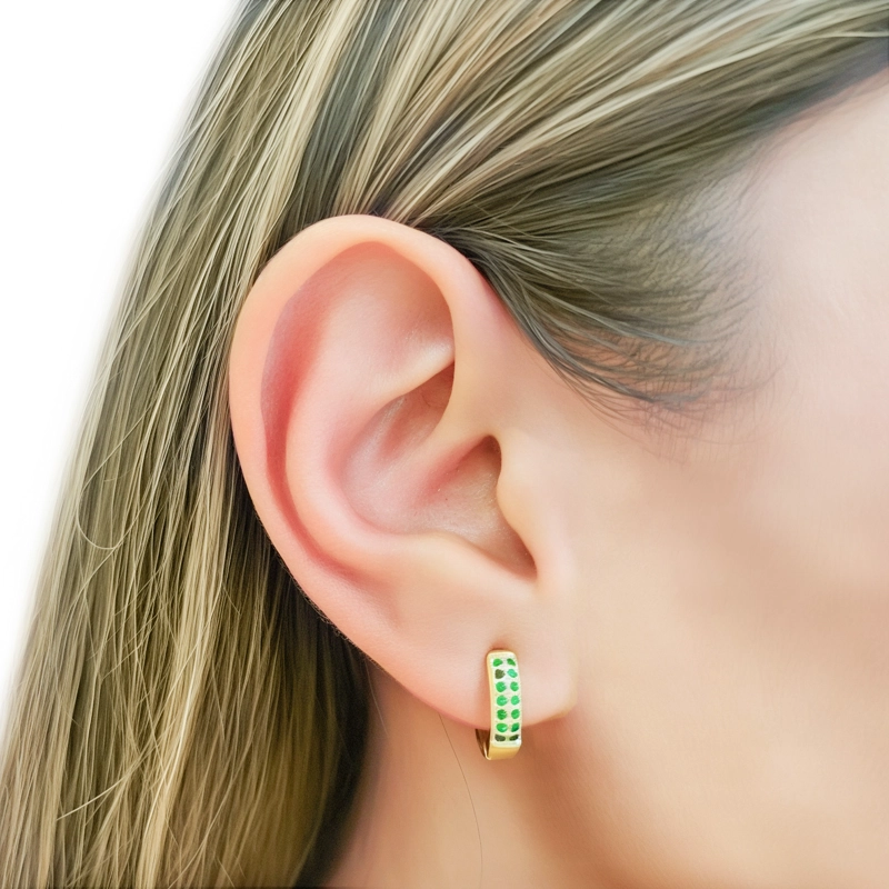 AROS ARGOLLA 2 LINEAS CIRCON VERDE 14MM ENCHAPADO ORO 18K - 3