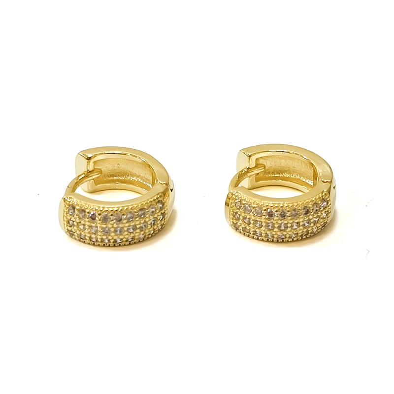 AROS ARGOLLA 3 LINEAS CIRCON BLANCO 11 MM ENCHAPADO ORO 18K - 2