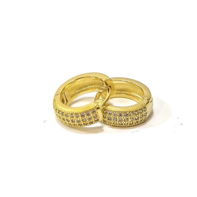 AROS ARGOLLA 3 LINEAS CIRCON BLANCO 13MM  ENCHAPADO ORO 18K - 1