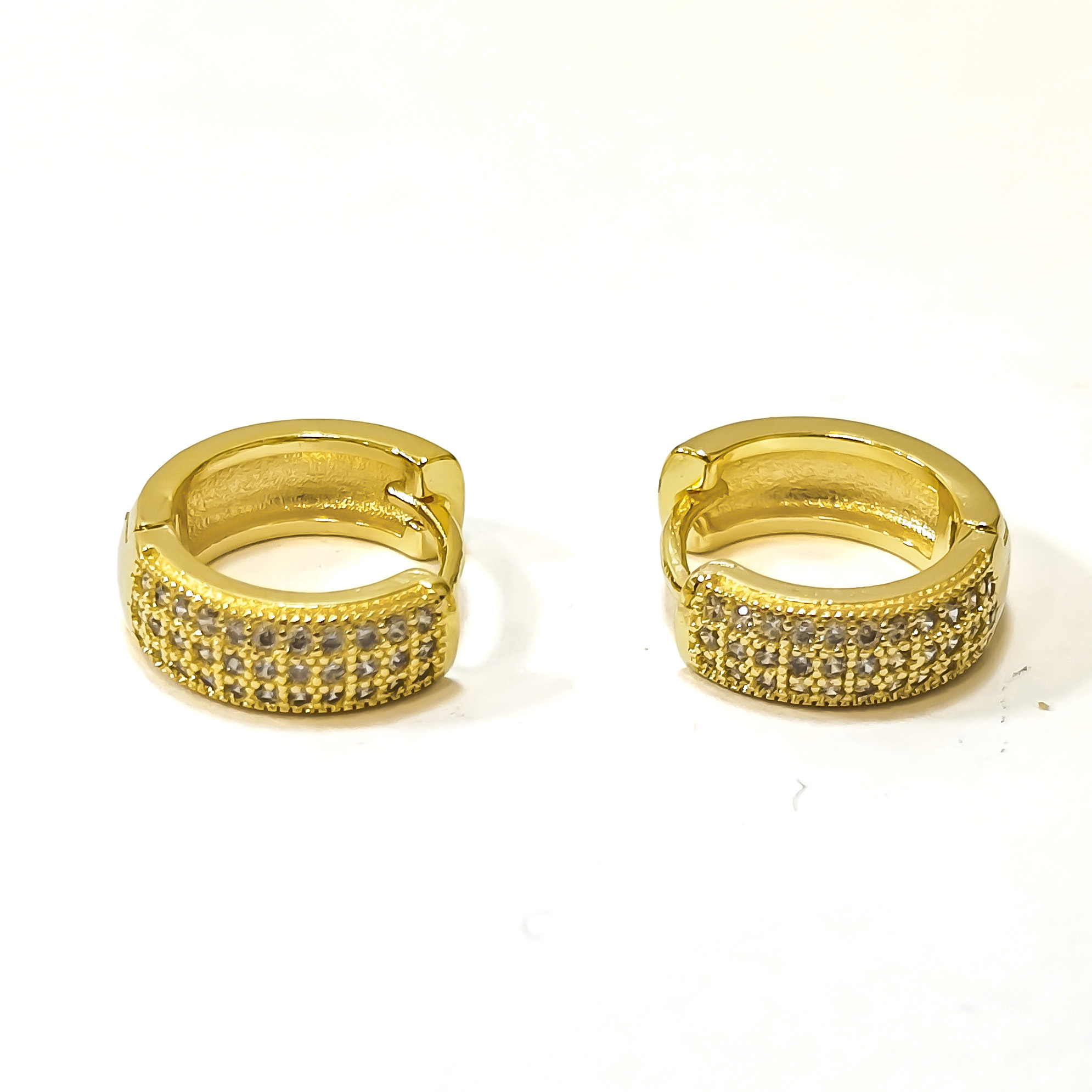 AROS ARGOLLA 3 LINEAS CIRCON BLANCO 13MM  ENCHAPADO ORO 18K - 2