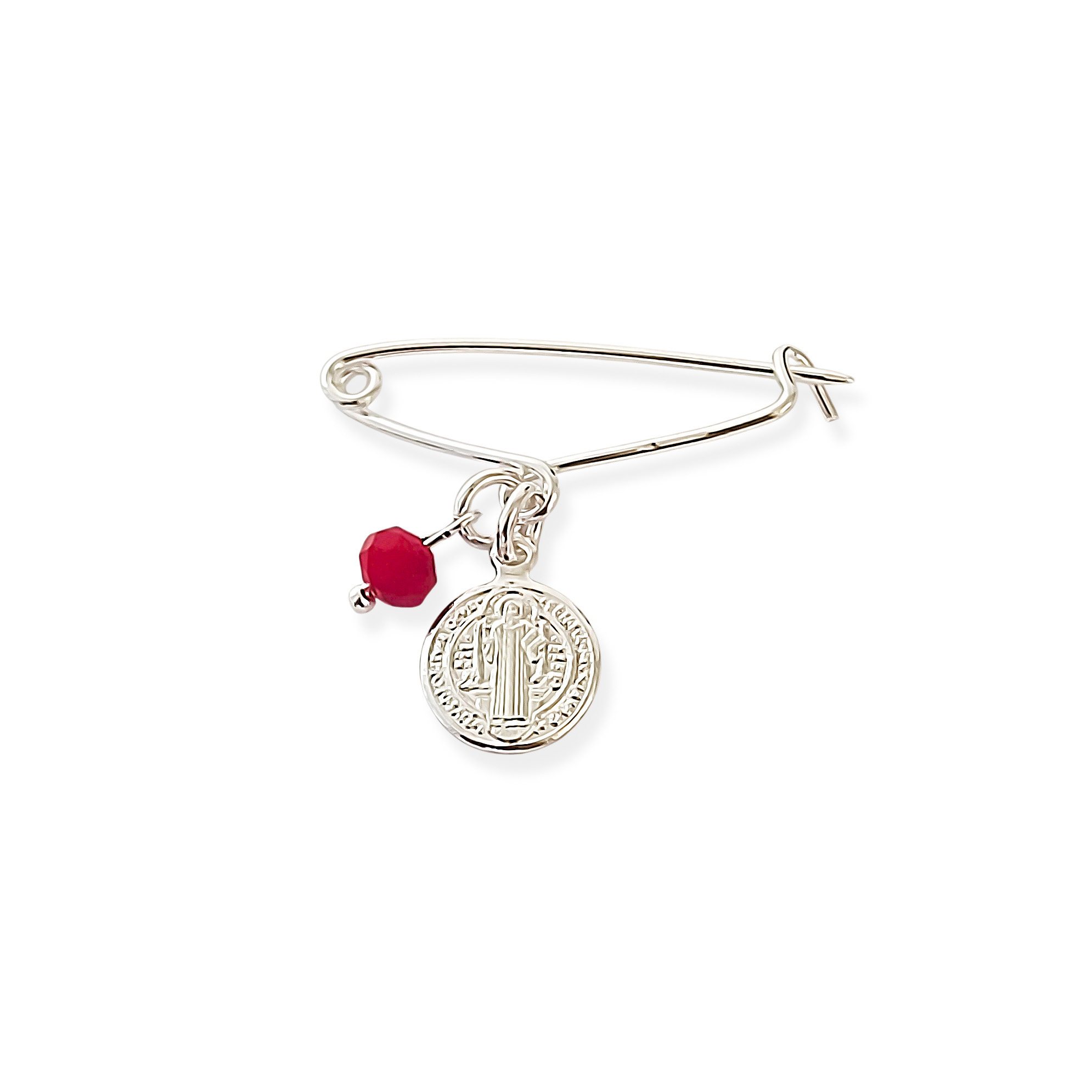 PRENDEDOR BEBE  SAN BENITO CRISTAL ROJO ENCHAPADO EN PLATA - 2