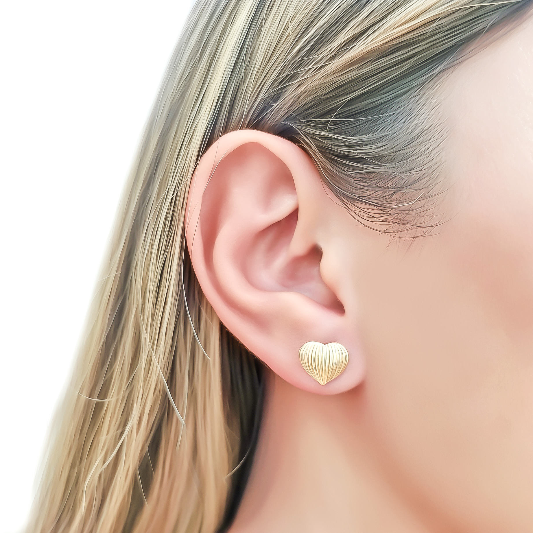 AROS CORAZON ESTRIADO 11MM ENCHAPADO ORO 18K - 3