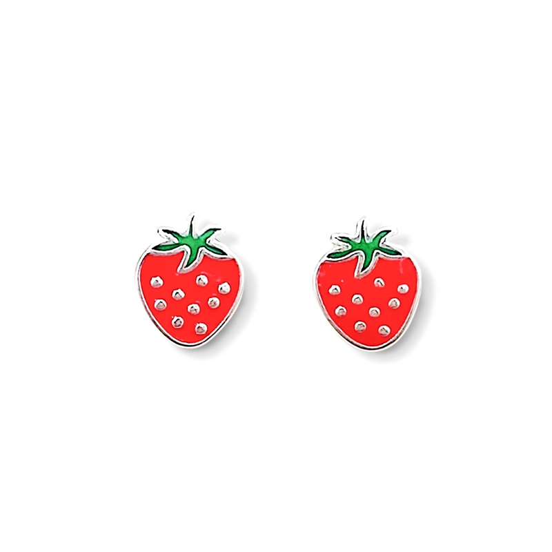 AROS FRUTILLA ESMALTADA PLATA FINA 925 - 1