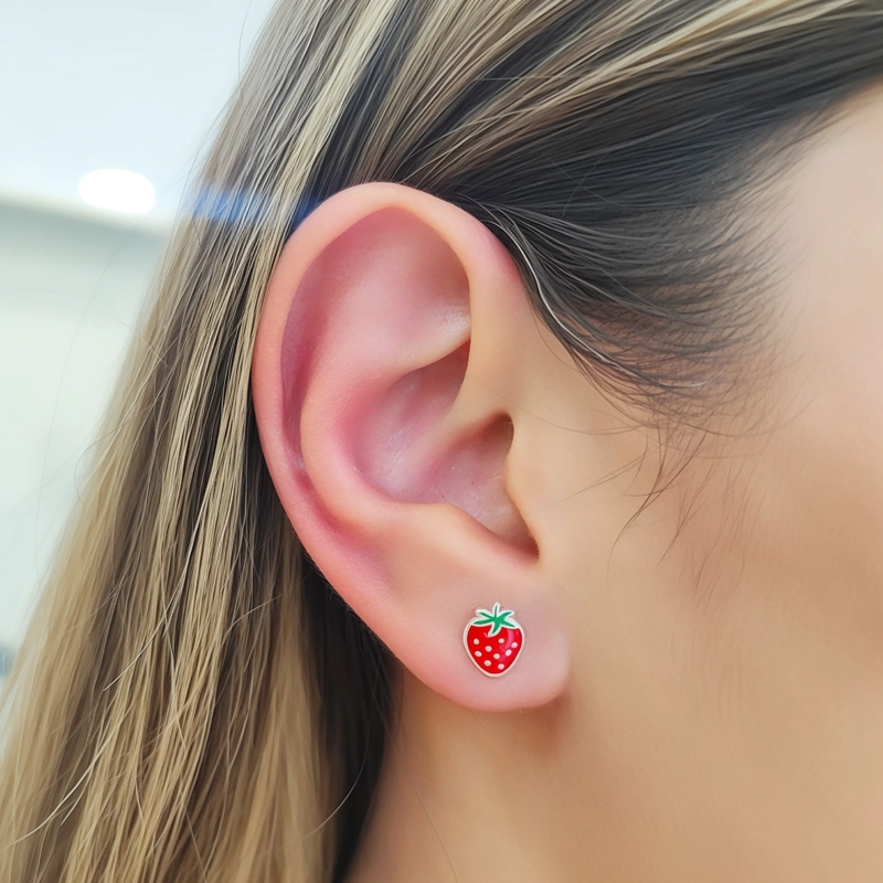 AROS FRUTILLA ESMALTADA PLATA FINA 925 - 3