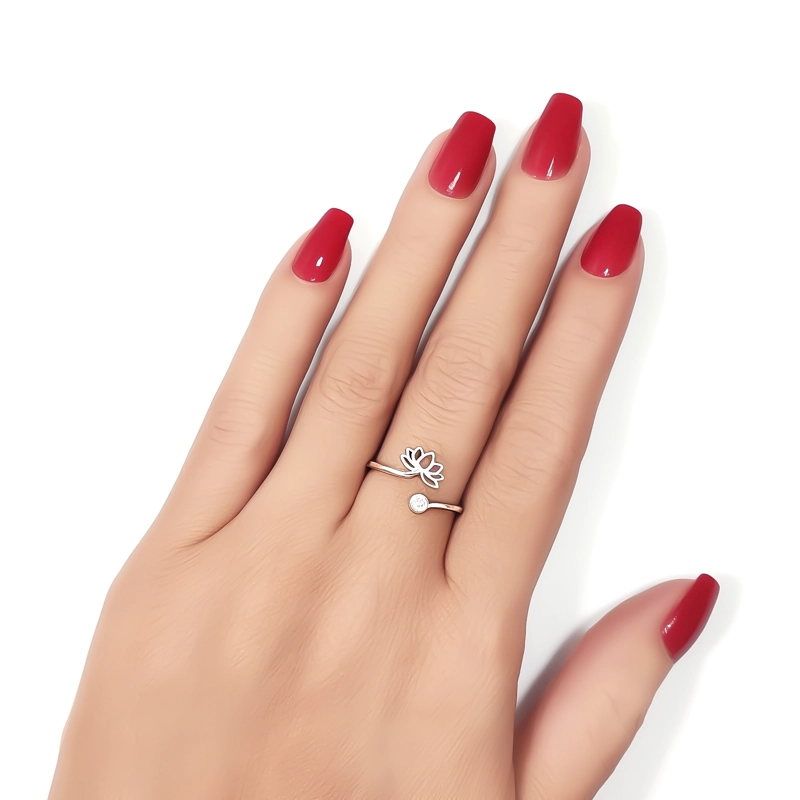 ANILLO FLOR DE LOTO PUNTO DE LUZ PLATA FINA 925 - 3