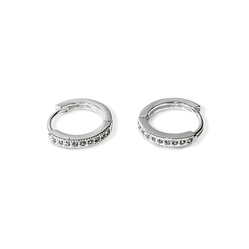 AROS ARGOLLA 1 LINEA CIRCON BLANCO 14MM PLATA FINA 925 - 1