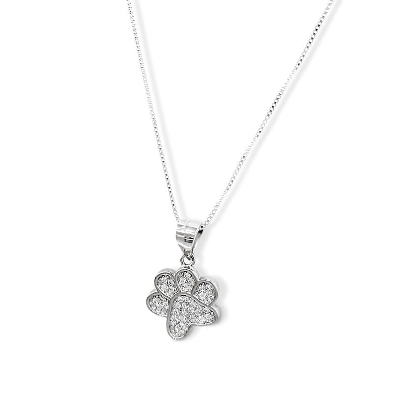 COLLAR HUELLA  PERRO MICRO CIRCON CADENA VENECIANA PLATA FINA 925 - 1