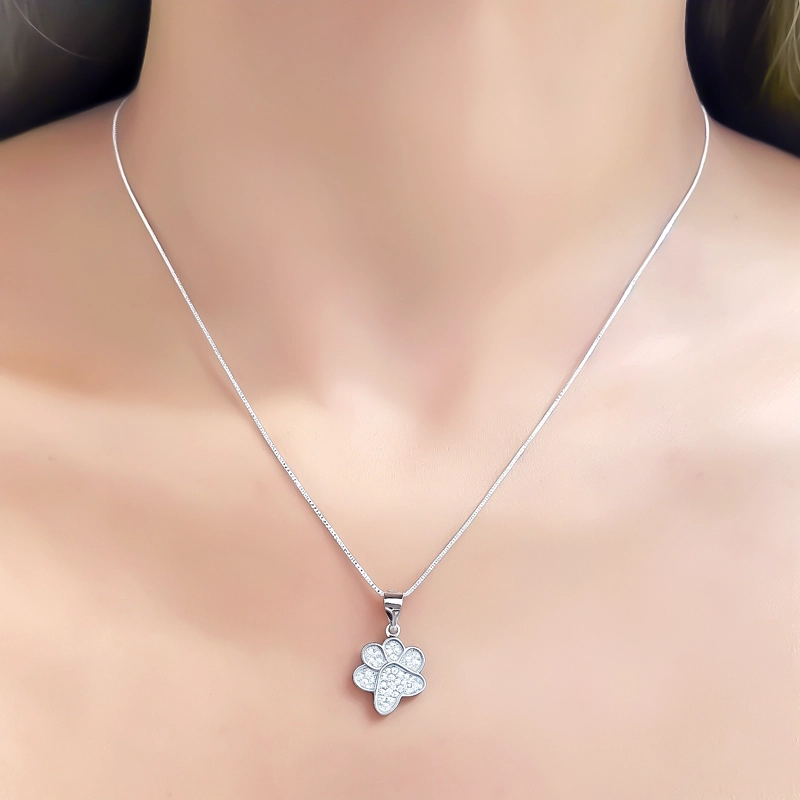 COLLAR HUELLA  PERRO MICRO CIRCON CADENA VENECIANA PLATA FINA 925 - 2