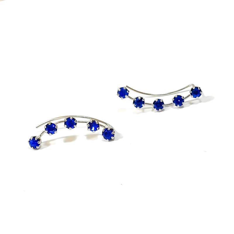 AROS TREPADORES 5 STRASS AZUL PLATA FINA 925 - 1