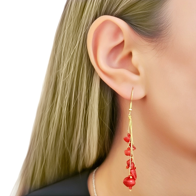 AROS CORAL RACIMO HILOS GANCHO ENCHAPADO ORO 18K - 3