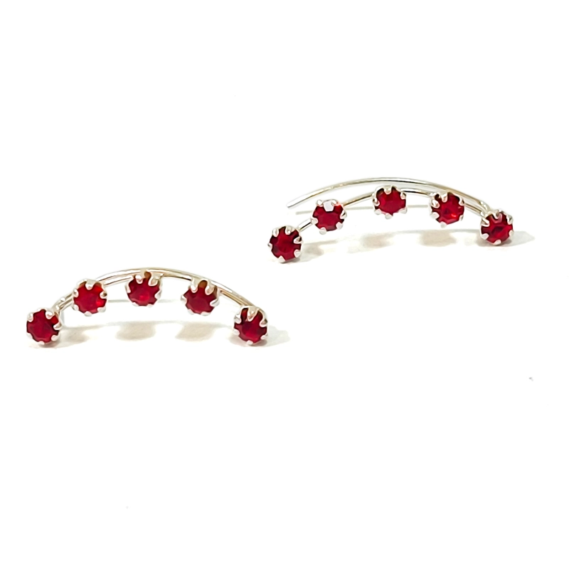 AROS TREPADORES 5 STRASS ROJO PLATA FINA 925 - 2
