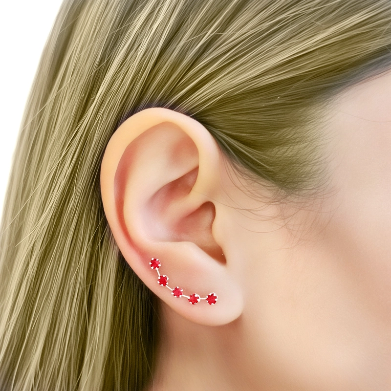 AROS TREPADORES 5 STRASS ROJO PLATA FINA 925 - 3