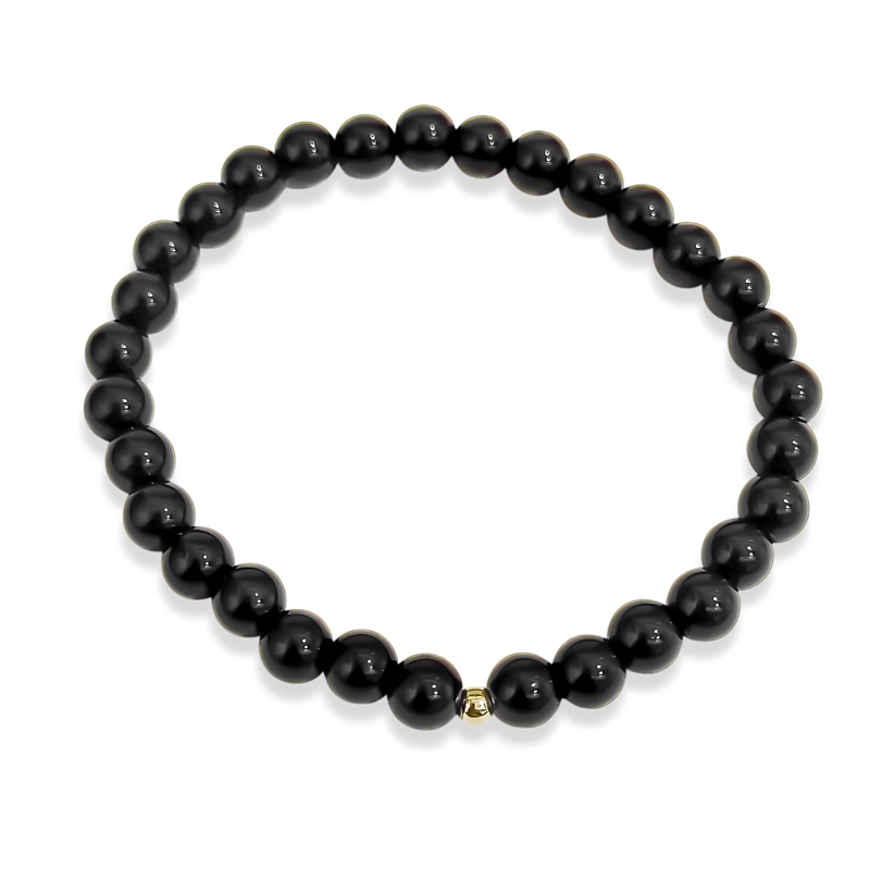 PULSERA ONIX 6MM BOLITA PLATA FINA 925 ELASTICADA - 1