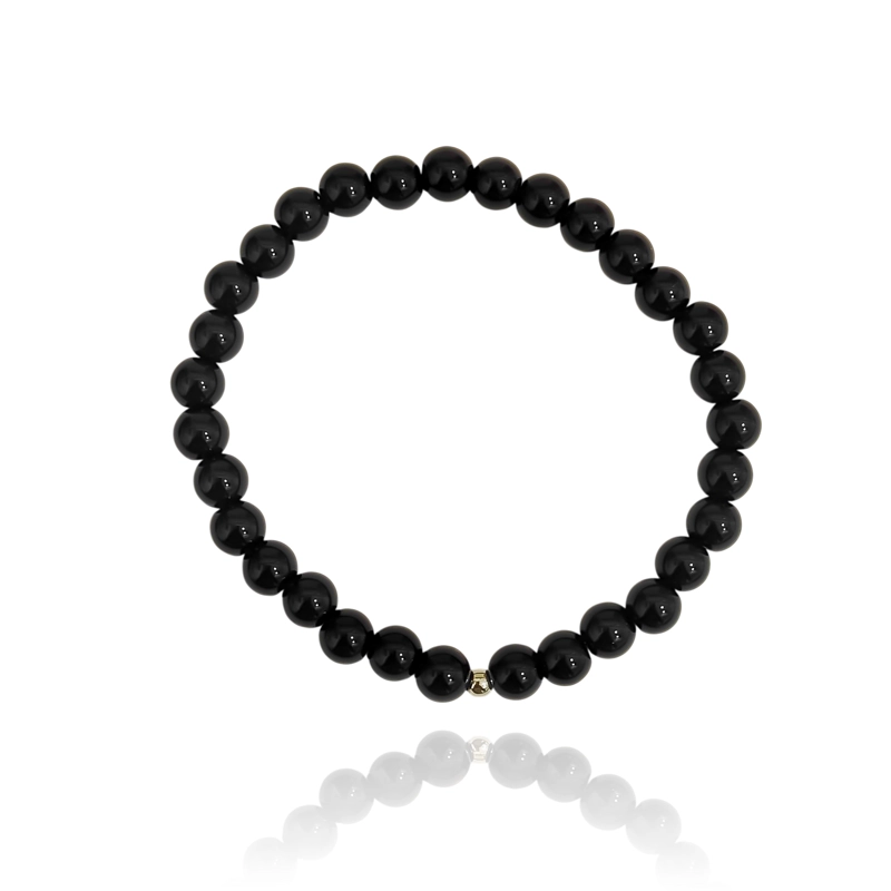 PULSERA ONIX 6MM BOLITA PLATA FINA 925 ELASTICADA - 2