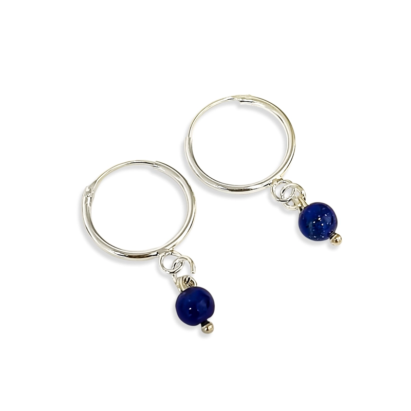 AROS ARGOLLA BOLA4 MM LAPISLAZULI PLATA FINA 925 - 1
