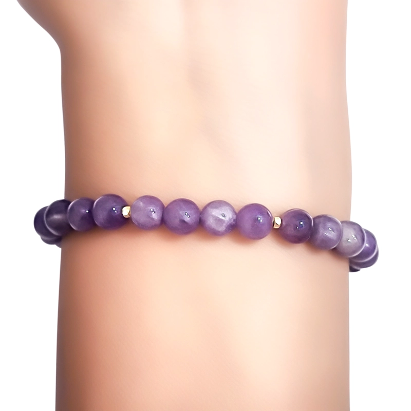 PULSERA AMATISTA 6MM BOLITA ENCHAPADO ORO 18K - 3