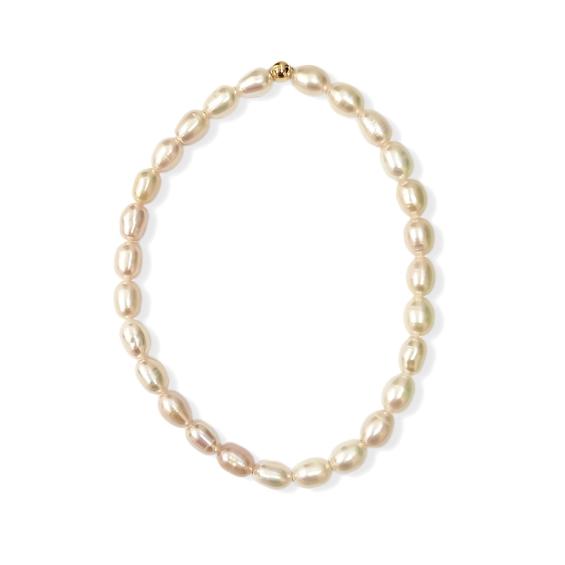 PULSERA PERLA DE RIO ARLARGADA BOLA ENCHAPADO ORO 18K ELASTICADA - 1
